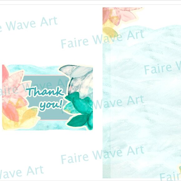 Tropical Botanical Pastel Thank you Set of 5 Greeting Cards - Teal Pink - Picture 3 of 3